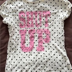 BDG White Polka Dot Tee with Pink Graphic